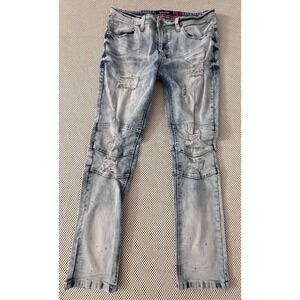 Makobi Ripped Jeans M1749 Men Sz 38 Sanded Biker‎ Paint Splatter Distressed Rips